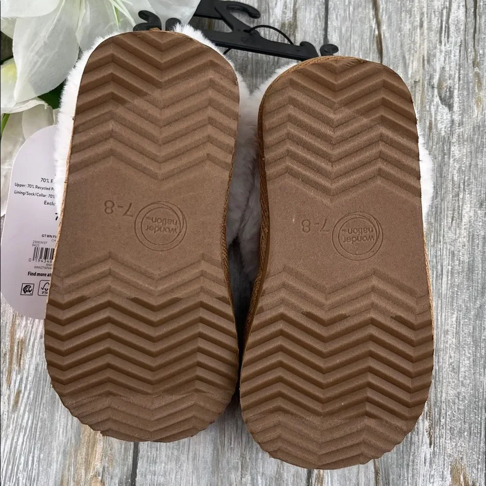 Baby Toddler Girls Faux Fur Slippers Shoes Size 7-8